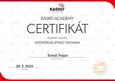 Certifikát kasko - Interiérové stínění - Tomáš Trojan